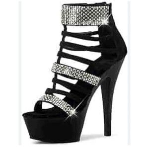 Pleaser Women's Black Exotic Fetish High Heels,Rhinestones Gladiator Size 8 NEW